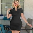 thumbnail image 6 of OQQ Women's 2 Piece Dresses Sexy Ribbed Zip Front Short Sleeve Stretch Tops Mini Dress, 6 of 7