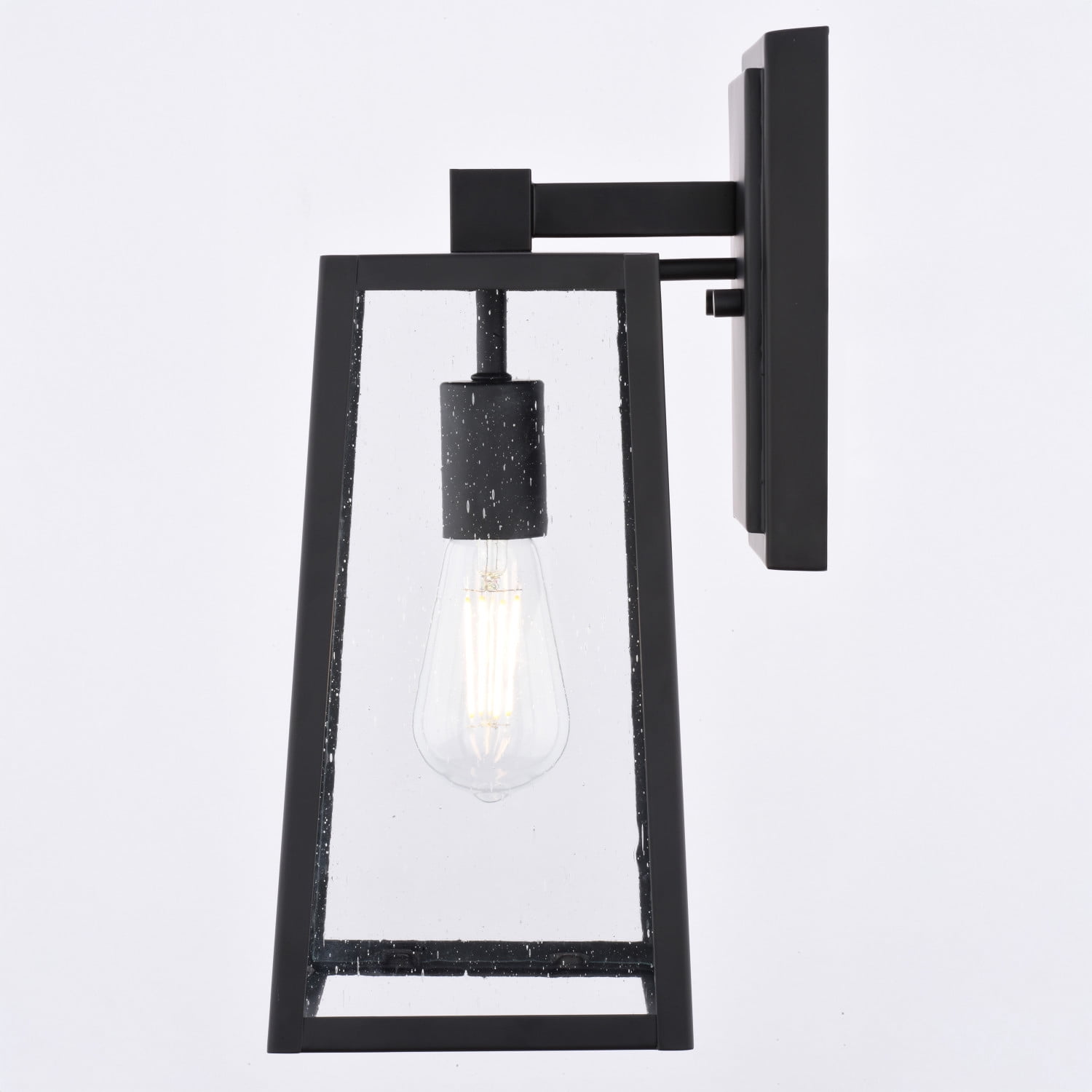 Sutton 14 in. H Black Outdoor Hardwired Sconce Wall Light made of Durable Steel, Clear Seeded Glass