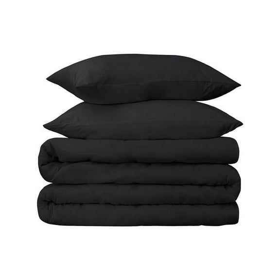 HomeRoots 528362 10.38 x 14.63 x 3.13 in. Cotton Blend Duvet Cover Set, Black - Queen Size 3 Piece