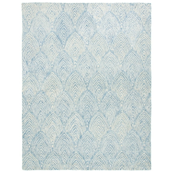 SAFAVIEH Micro-Loop Aiden Leaves Area Rug, Light Blue/Ivory, 8' x 10'