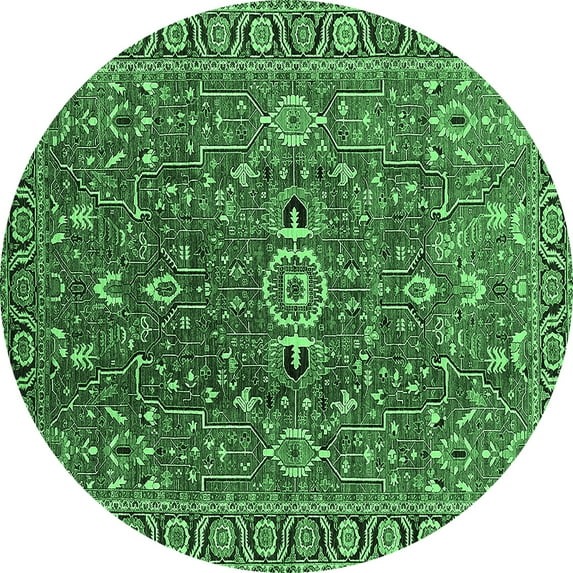 Ahgly Company Indoor Round Oriental Emerald Green Traditional Area Rugs, 8' Round