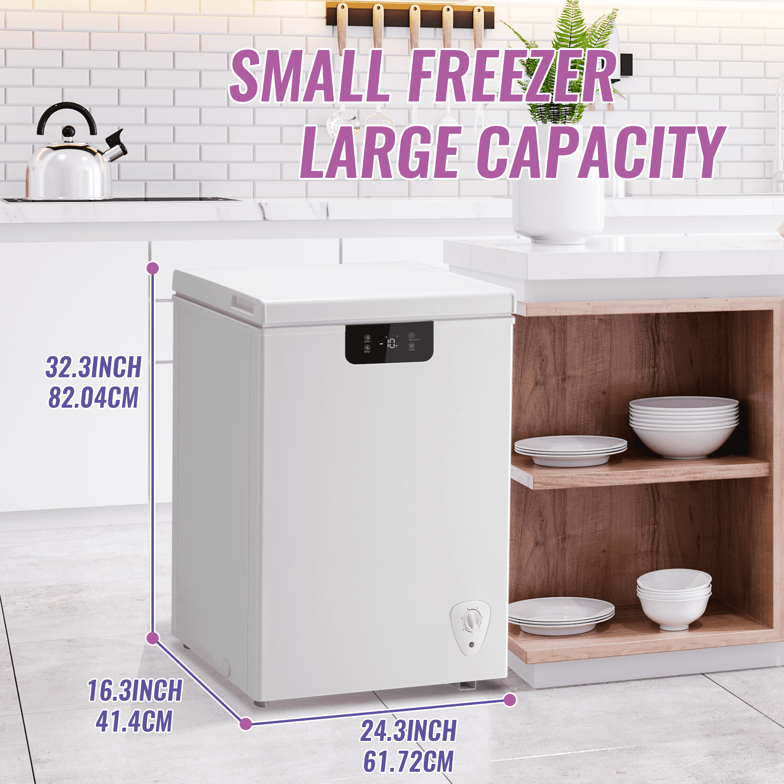 TACOOL Chest Freezer 4.5 Cu.ft Electronic Temperature Control Digital Display with 2 Removable Basket Small Mini Deep Freezer Top Open Door White
