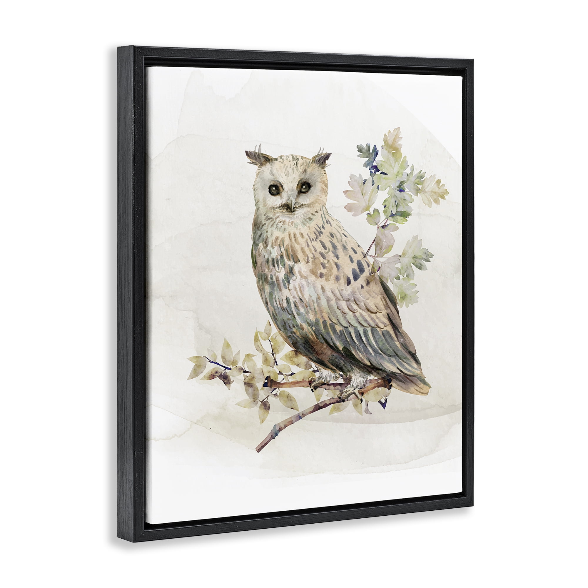Stupell Industries Forest Owl with Foliage Black Framed Floater Canvas Wall Art, design by CAD Designs