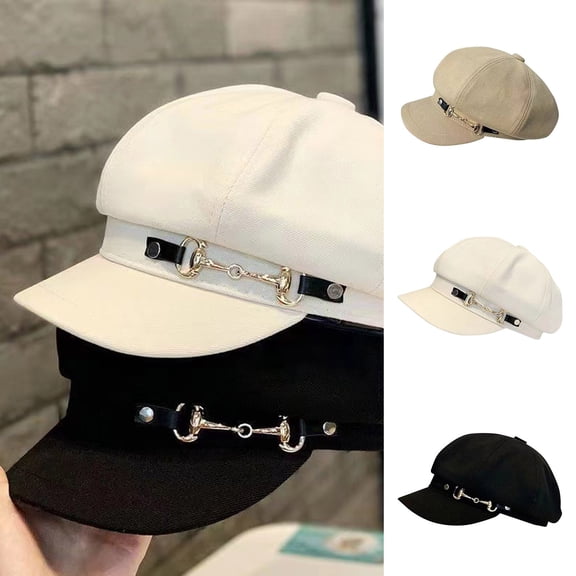 Womens Beach Hat Women Pu Leather Newsboy Cabbie Painter Beret Cap Black One Size