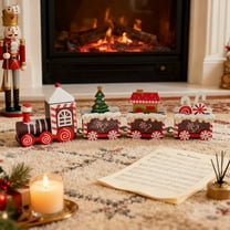 8.6 Inch Christmas Desktop Decoration Set, Wooden Train Figurines Waterproof Rustic Tabletop Decor, Festive Multicolor Ornament for Home Office Bookshelf, Ideal Holiday Housewarming Gift