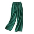thumbnail image 2 of Dazajoo Drawstring Wide Leg Pants for Women Plus Size Cotton Linen Elastic Waist Pants with Pockets 2024 Womens Relaxed Fit Solid Color Trousers,Green,XL, 2 of 8