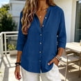 thumbnail image 4 of Women's Casual V Neck Button 3/4 Sleeve Linen Blouse Loose Fit Solid Color Tops for Summer, 4 of 6