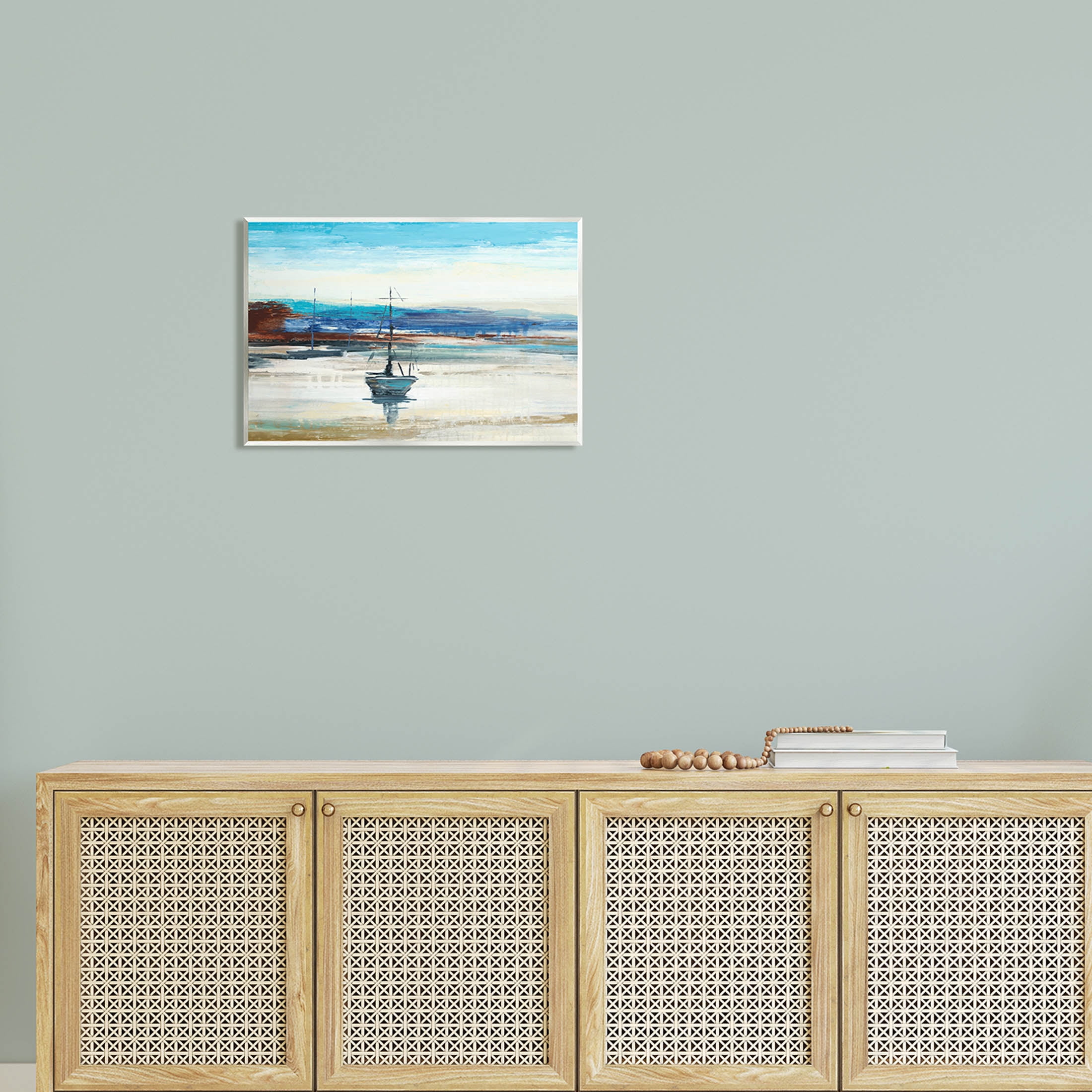 Abstract Boat Sea Reflection Coastal Painting Unframed Art Print Wall Art