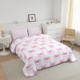thumbnail image 3 of Kawaii Bow Knot Twin Comforter Set,Simple Bows Breathable Bed Set,Cute Cartoon Ribbon Printed Lightweight Down Comforter For Sofa Bedroom,Pink White Dreamy Cozy Duvet Insert, 3 of 7