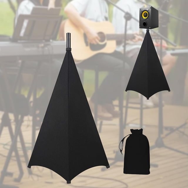 Cubierta de soporte de altavoz, trípode de iluminación ajustable en altura, soporte de trípode, falda de malla para conciertos, cine en casa, bodas Negro 3 lados