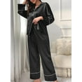 thumbnail image 3 of Women’s 2 Piece Satin Pajamas Set Long Sleeve Button Down Shirt + Pants Set Loungewear, 3 of 7