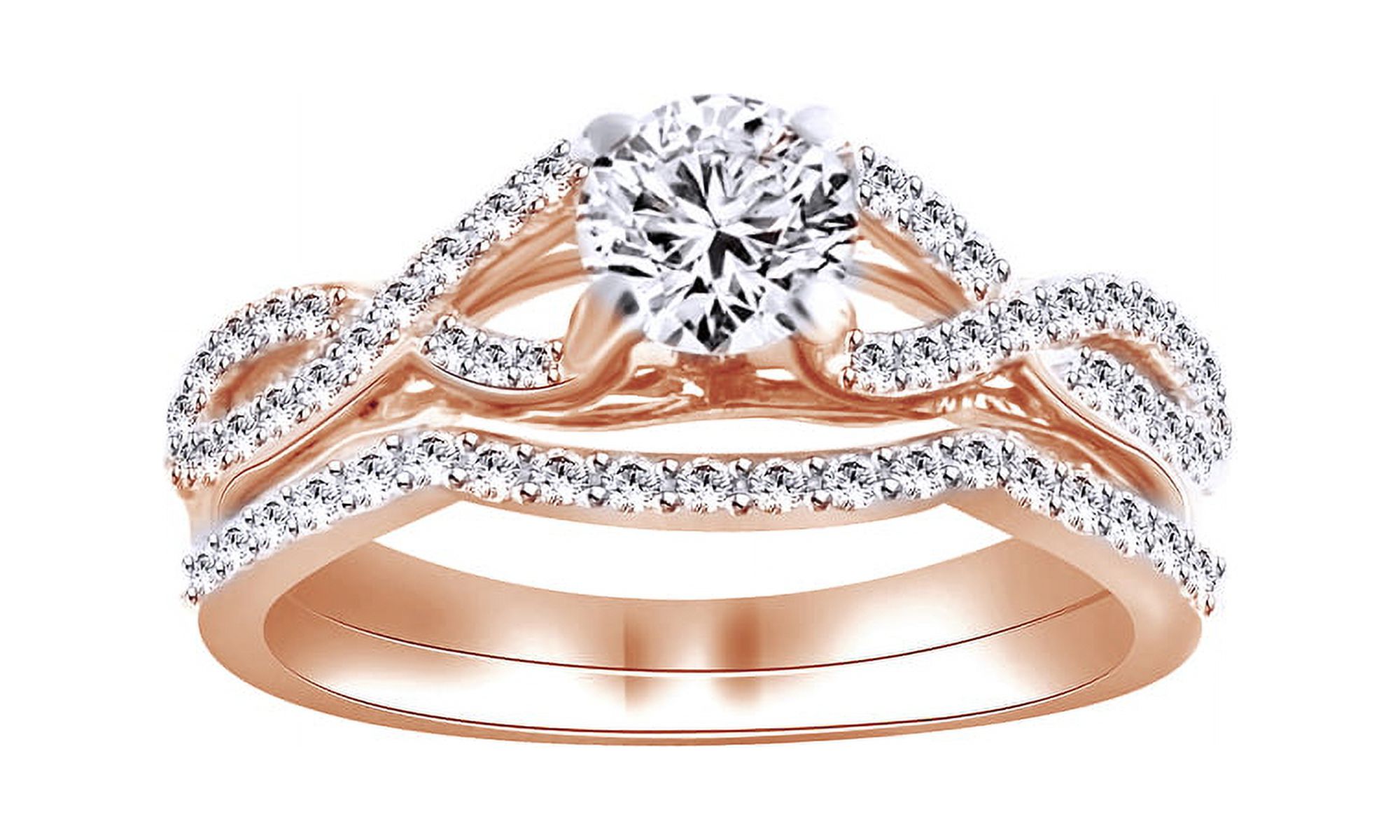 AFFY White Natural Diamond Bridal Ring Set In 14k Rose Gold (1 Cttw)