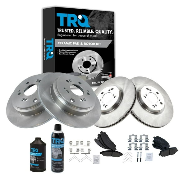 TRQ Front & Rear Ceramic Disc Brake Pad & Rotor Kit w/Chemicals for Honda Pilot BKA17700