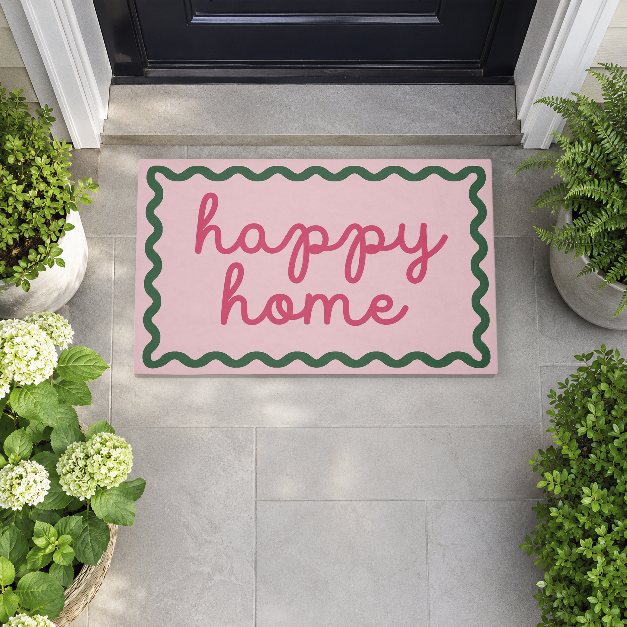Stupell Industries Happy Welcome with Wavy Border Printed Outdoor Door Floor Mat, design by Lil' Rue