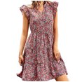 thumbnail image 1 of Robe à Volants for Women Swing Plage Soleil Robe V Cou Décontracté Confortable Boho Robe de Vacances avec Poches, 1 of 7