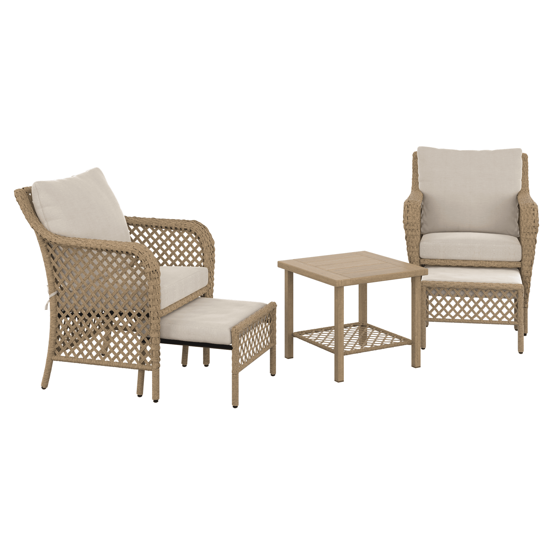 HOMETRENDS Belmont 5-Piece Steel Outdoor Chat Set with Ottomans and Cushions, Oatmeal