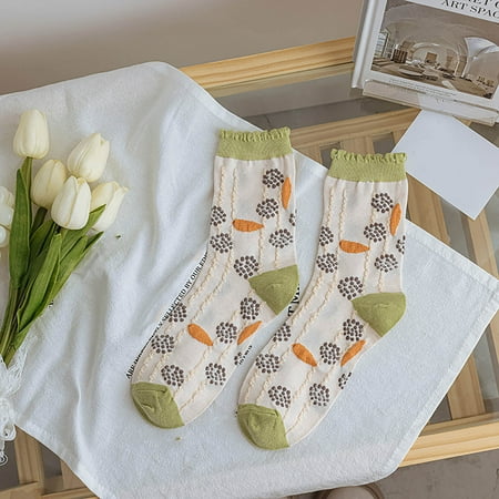 

Qazqa Women Autumn And Winter Casual Mid Tube Socks Retro Floret Cotton Bubble Edge Stockings