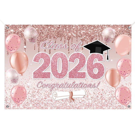 Luluganb Graduation Decorations Class of 2026, Pink Rose Gold Graduation Backdrop, Class of 2026 Banner Supplies for Pink Graduation Photo Booth Props Pink(31.5×47.24")