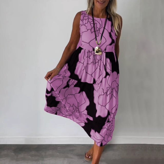 Robe pour Femmes, Robe Décontractée pour Femmes, Mode Décontractée Confort Imprimé Fermeture Éclair Sans Manches Col Rond