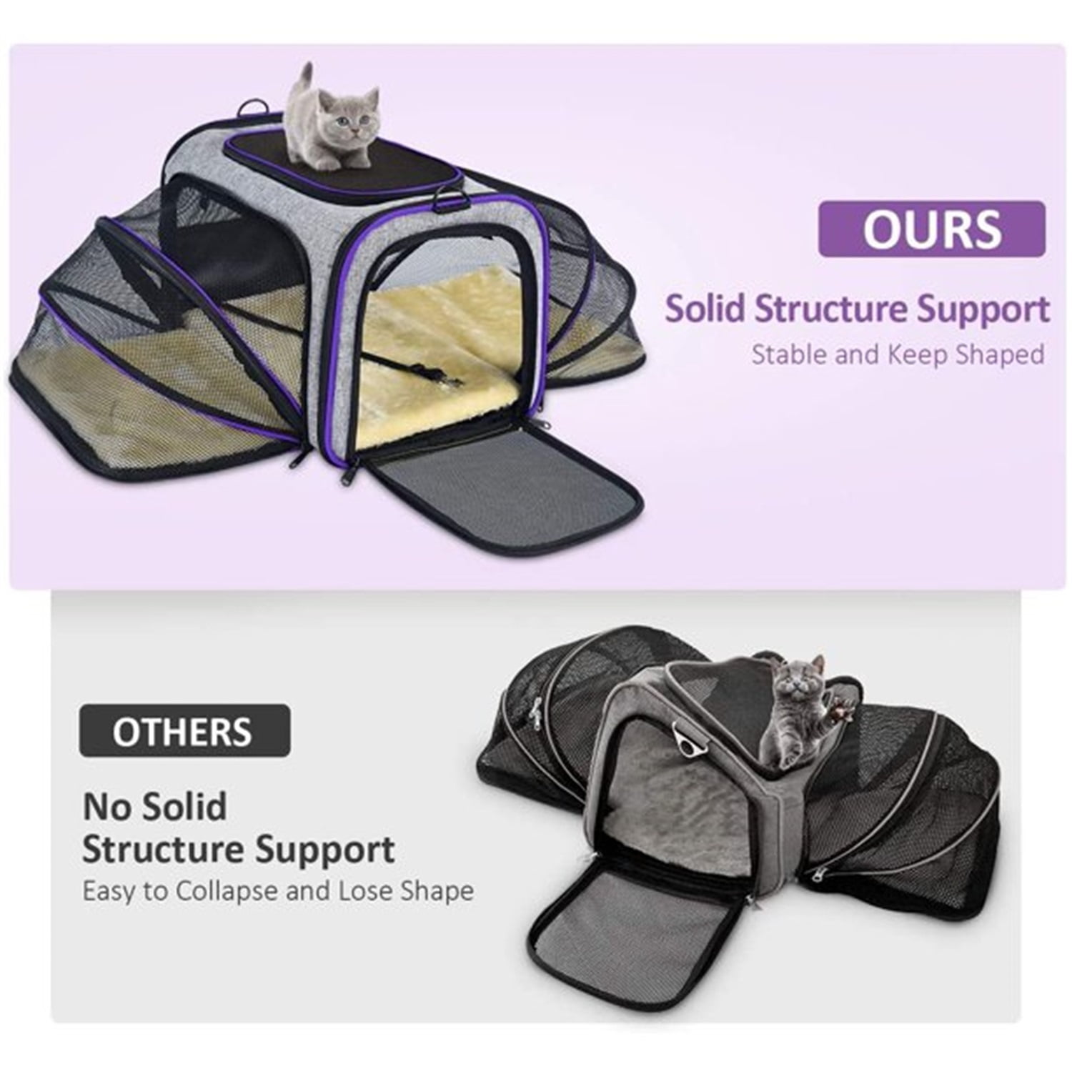 Pefilos 17" Cat Carrier Expandable Soft Sided Medium Cats Dogs Pet Travel Carrier TSA Airline Approved, Purple Pefilos 17" Cat Carrier Expandable Soft Sided Medium Cats Dogs Pet Travel Carrier TSA Airline Approved, Purple
