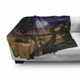 thumbnail image 3 of Moon Soft Flannel Fleece Throw Blanket, Desert Night Full Moon with Nebula and Rainbow in Starry Sky Art, Cozy Plush for Indoor and Outdoor Use, 50" x 70", Caramel Purple, by Ambesonne, 3 of 6