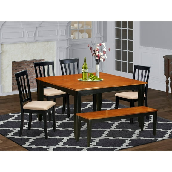 Kitchen Table Set-Dining Table And Dining Chairs-Finish:Black & Cherry,Number of Items:6,Shape:Square,Style:Microfiber Seat