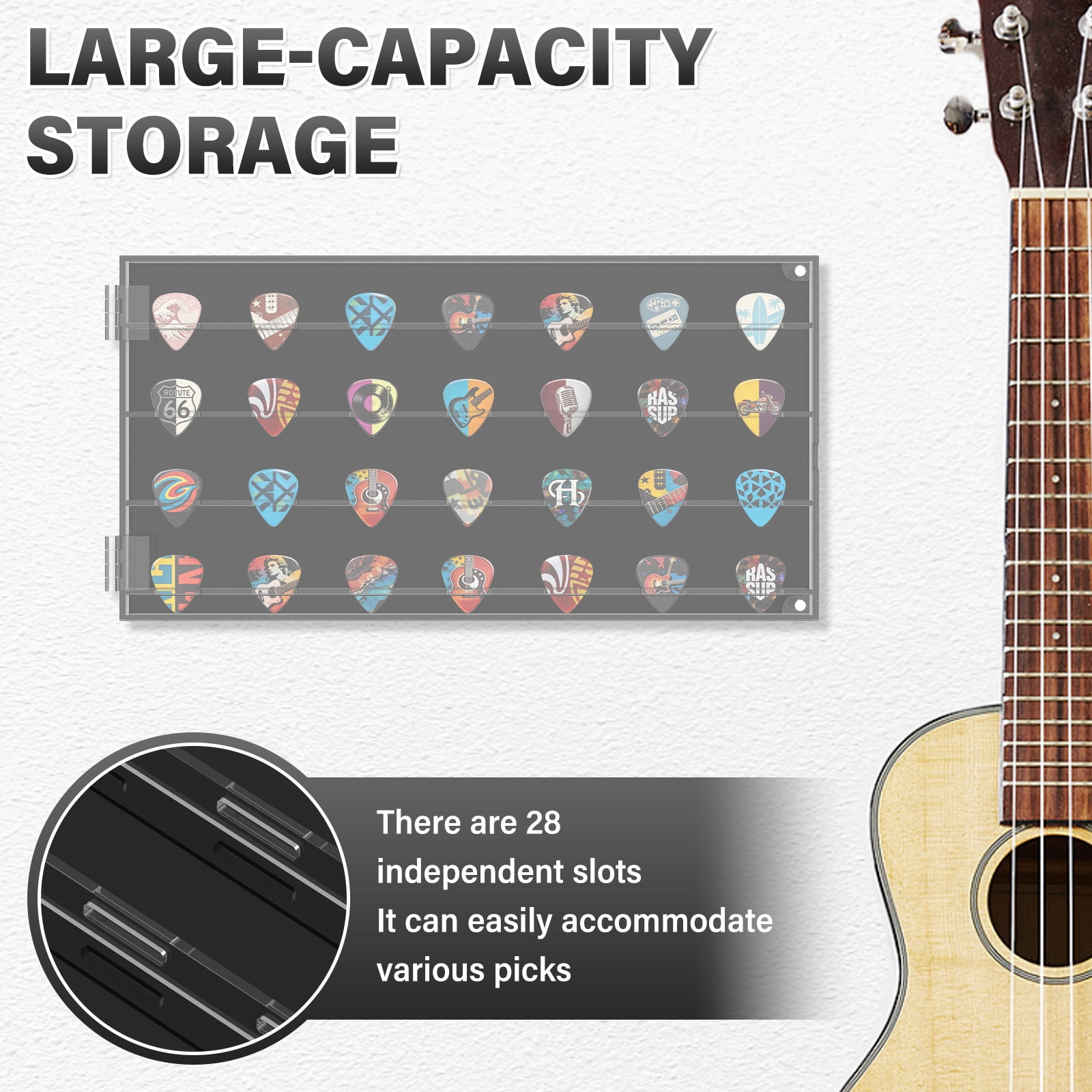 Guitar Pick Holder Display Case with 28 Slots Acrylic Display Rack Organizer for Men Music Lovers Players Guitarist