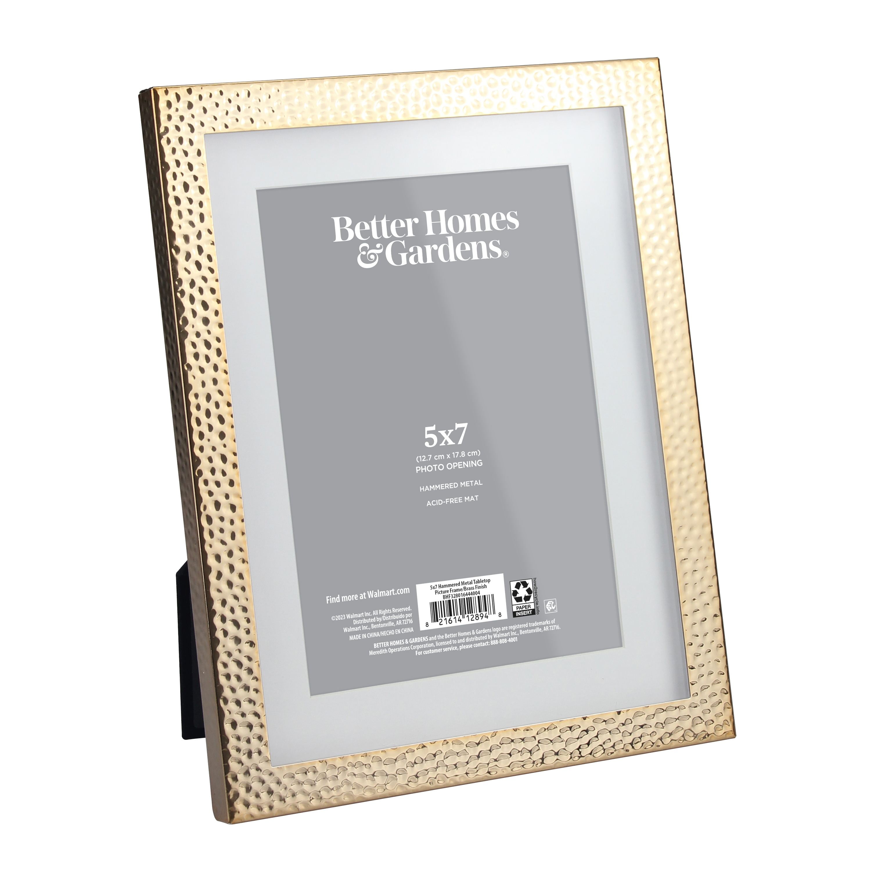 Better Homes & Gardens Hammered Metal Tabletop Picture Frame, Gold, 7 x 9, Matted to 5 x 7