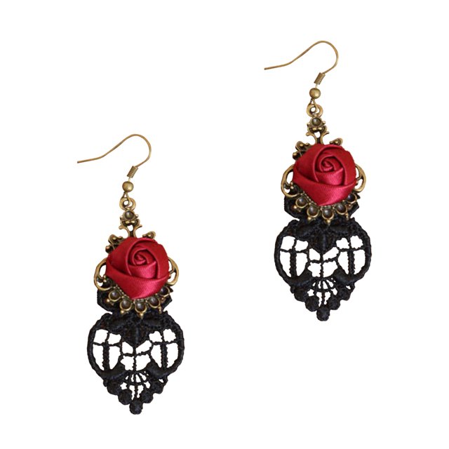 Sonducket Pendientes góticos colgantes para mujer, aretes medievales Retro de seda de vampiro, rosa roja de encaje, elegante fiesta, disfraz, bola, Ropa, zapatos y accesorios Miscelánea