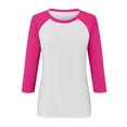 thumbnail image 4 of RPVATI Women's 3/4 Sleeve Tops Polyester Raglan Contrast Crewneck Casual Shirts Three Quarter Length Color Block Fashion Summer Blouses Trendy T Shiets Hot Pink 3XL, 4 of 7