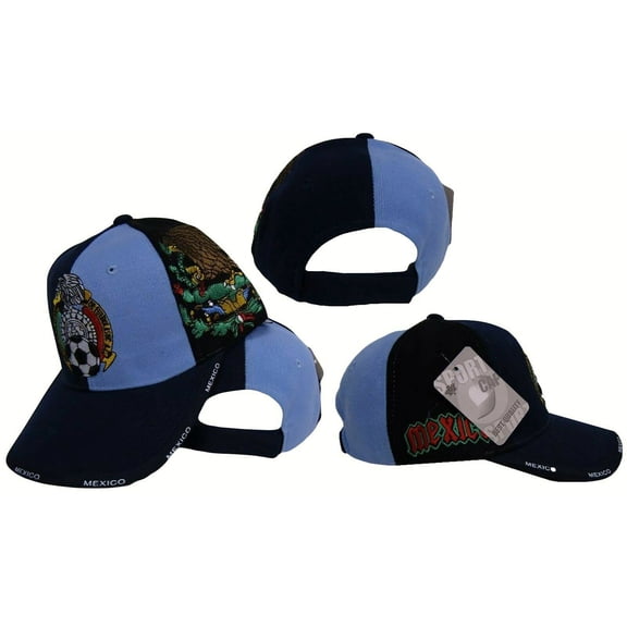 Light Blue Navy Mexico Mexican Soccer Cap Hat 3D embroidered