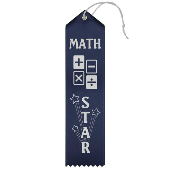 RibbonsNow Math Star Award Ribbons - 25 Navy Blue Ribbons with Card & String