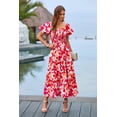 thumbnail image 4 of Vestido PRETTYGARDEN Floral Rojo con Mangas Abullonadas y Largo Midi Talla Grande, 4 of 5