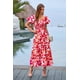 thumbnail image 4 of Vestido PRETTYGARDEN Floral Rojo con Mangas Abullonadas y Largo Midi Talla Grande, 4 of 5