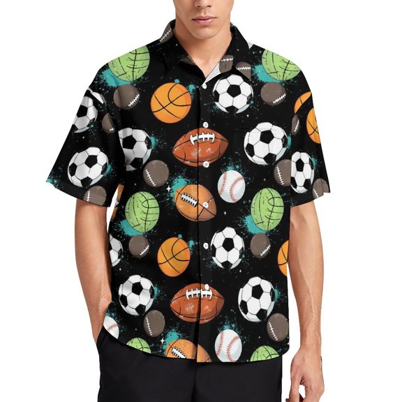 Olorful Splashes Sports Balls Pattern Men's Shirts Casual Hawaiian Shirts Short Sleeve Button Summer Shirt
