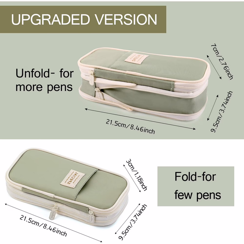 thumbnail image 4 of Big Capacity Pencil Pen Case Simple Stationery Bag College Office Organizer Green, 4 of 7