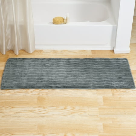 Microfiber Memory Foam Bathmat – Oversized Padded Nonslip Accent Rug for Bathroom, Kitchen, Laundry Room, Wave Pattern by Somerset Home (Platinum)