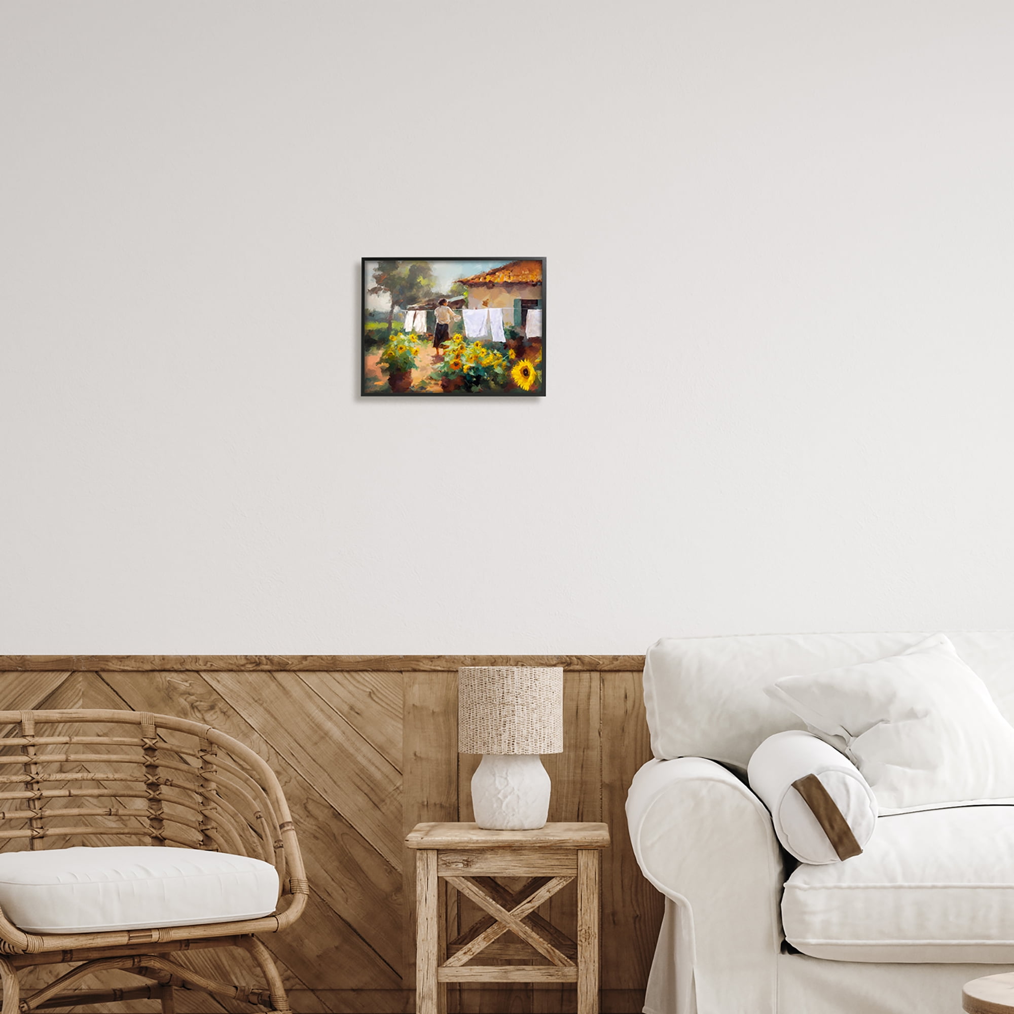 Stupell Industries Laundry in Countryside Figurative Painting Black Framed Art Print Wall Art, 14 x 11