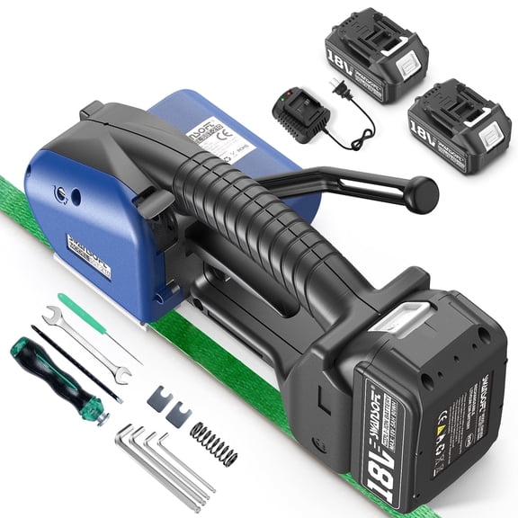SWANSOFT Electric Strapping Machine, 0.51"-0.63" PP/PET Banding Tool with 2×5000mAh Batteries, Handheld Semi-Automatic Strapper for Box & Pallet Packaging