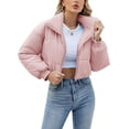 thumbnail image 4 of Chaqueta acolchada ligera para mujer, manga larga, cuello alto, cremallera, chaqueta acolchada recortada, 4 of 5