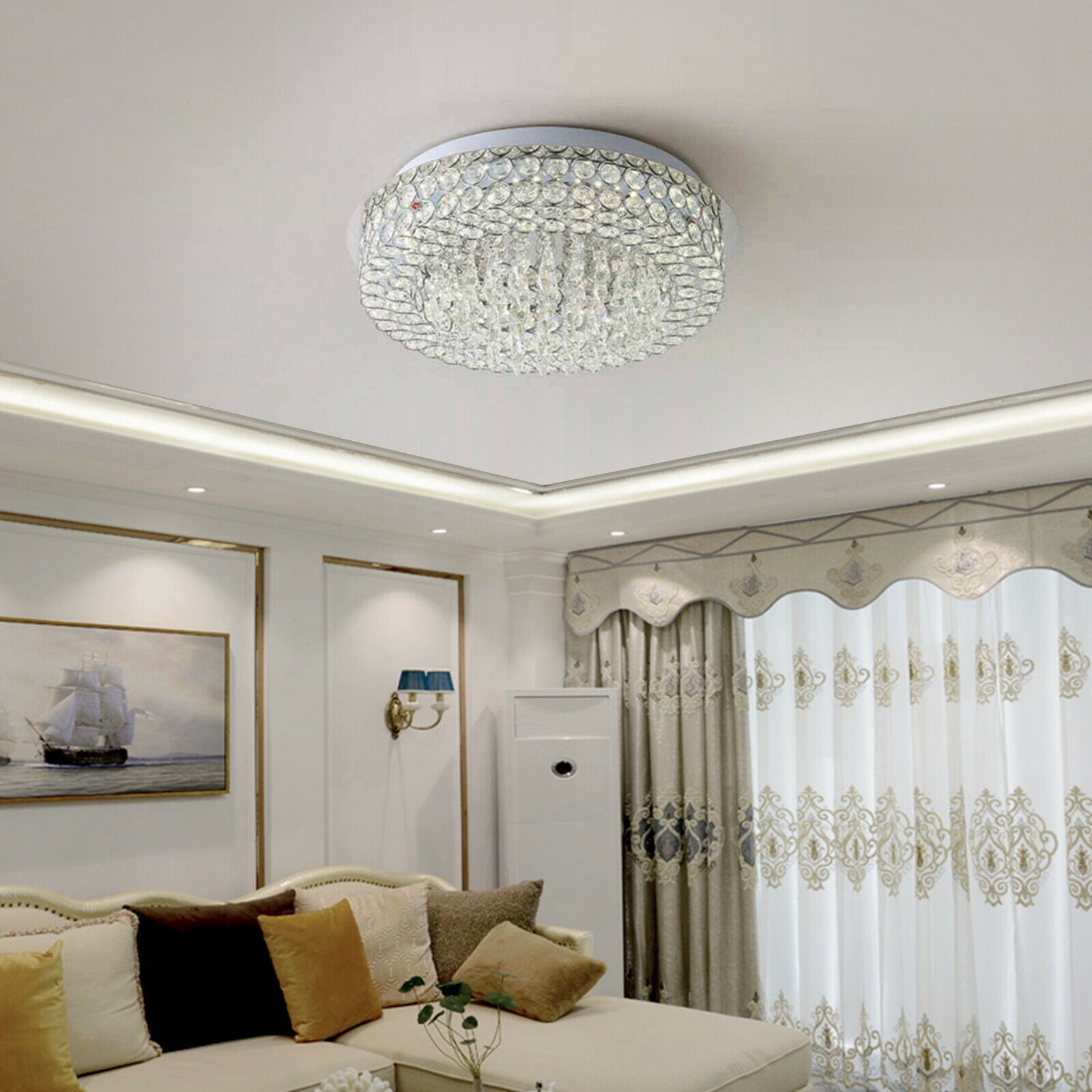 LED Modern Crystal Ceiling Light Bed Room Living Pendant Flush Chandelier Lamps 