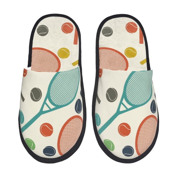 Fotbe Racket and Tennis Ball Pantuflas Peludas para Mujer con Estampado, Zapatillas de Peluche, Zapatos de Invierno para Casa, Uso Interior y Exterior-Medium