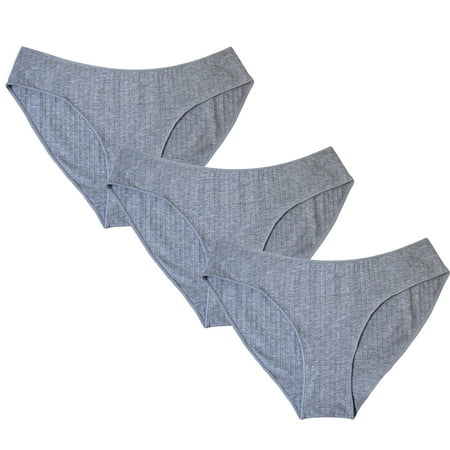 Scyoekwg Womens Underwear Bikinis Briefs Knickers Solid Color Ladies Panties Fashion Low Waisted Breathable Bikini Underwear Hipster Panties Underpants Pack of 3(Gray M)