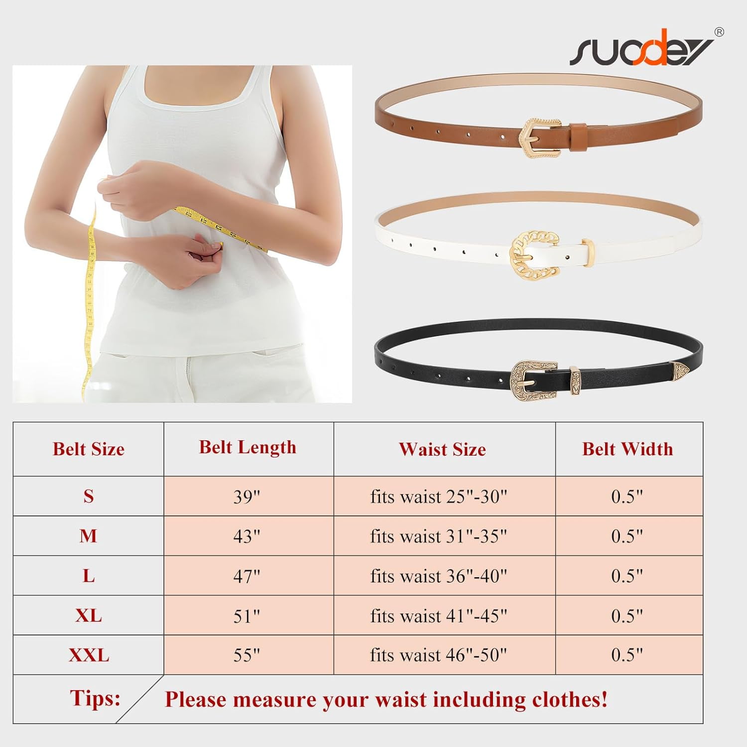 3 Pack Women Skinny Leather Belt for Dresses Thin Leather 