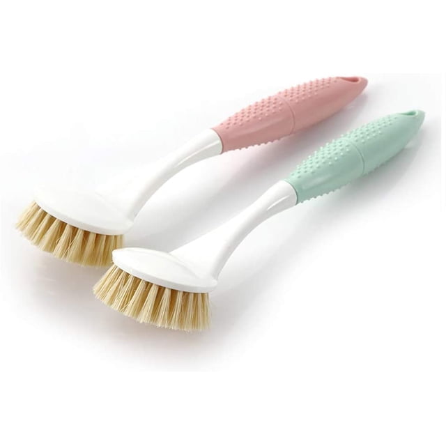 Cepillo para platos de cocina, con mango cómodo y antideslizante para sartenes, ollas, fregadero de cocina, limpieza, 2 paquetes (verde/rosa) Xemadio WMXL-148