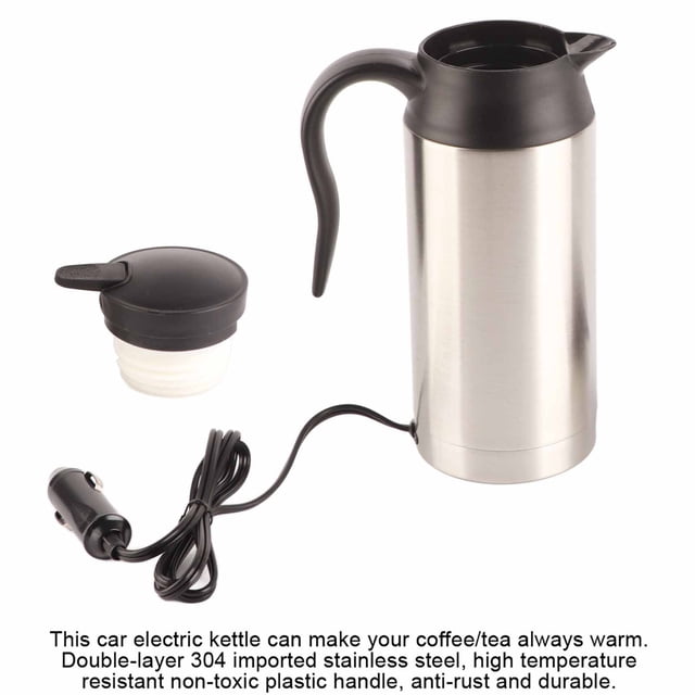 Tetera de Automóvil Eléctrico Portátil, 750 ml de Acero inoxidable Té de Café Eléctrico para Té de Calefacción de Agua 12V 12V