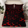 thumbnail image 2 of Feelyou Neon Red Honeycomb Bed Sheets for Kid, Futuristic Geometric King Sheets, Modern Hexagon Sheet Set, Luxury Bedroom Decor, 4pcs, 2 of 7