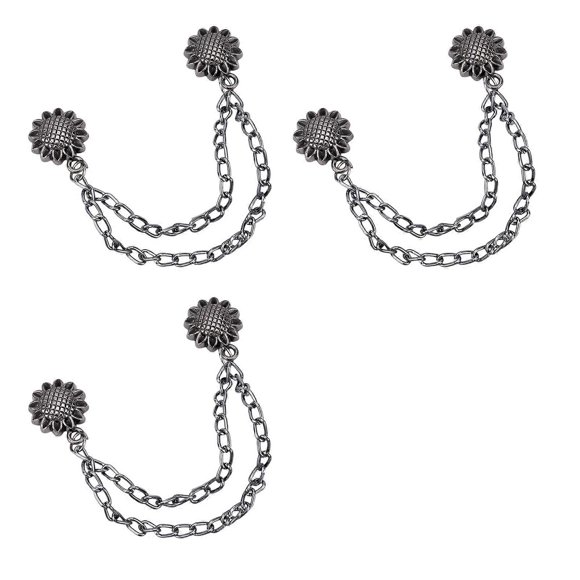 3 Pcs Flowers Magnetic Clips Multifunctional Metal Magnetic Buttons with Chain Magnetic Buckles for Clothes Cuffline silver