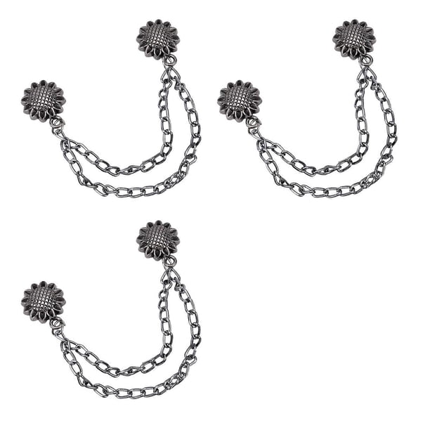 3 Pcs Flowers Magnetic Clips Multifunctional Metal Magnetic Buttons with Chain Magnetic Buckles for Clothes Cuffline silver