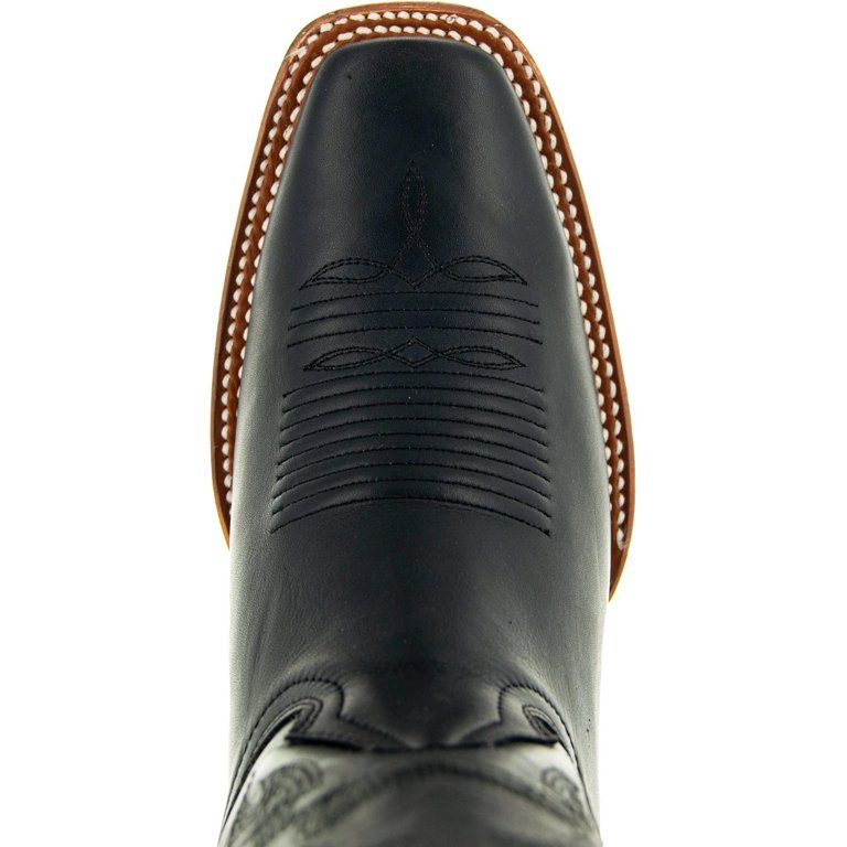 Black Square Toe Leather Cowboy Boots H4002 - Walmart.com